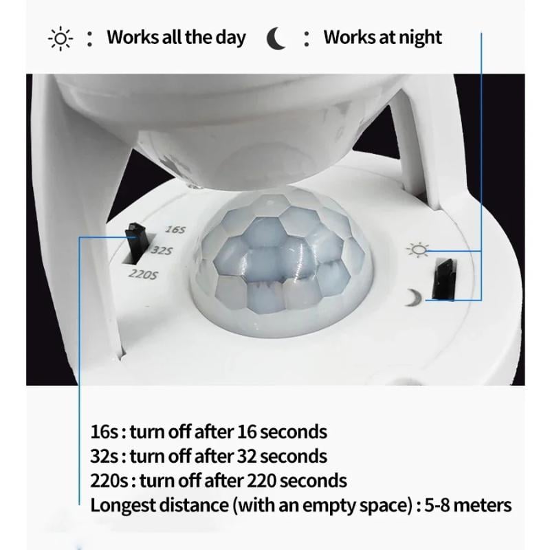 Picture of Human body infrared induction human body sensor E27 AC85-265V screw socket light bulb socket plug adapter motion sensor lamp base White