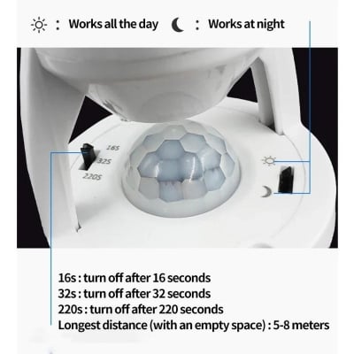 Picture of Human body infrared induction human body sensor E27 AC85-265V screw socket light bulb socket plug adapter motion sensor lamp base White