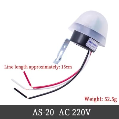 Picture of AS-20 Light Control Switch AC 110V 220V DC 12V Waterproof Sensitive Auto Photo Switch On/Off Photocell Street LED Light Switch 
