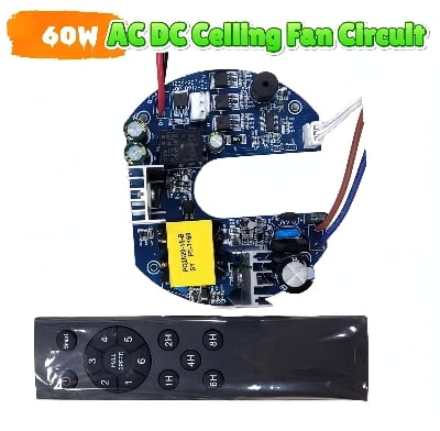 Picture of AC DC Ceiling Fan Circuit Solar Charger Fan Driver Board Battery Input DC 12V 3A 60W AC 220 Remote Control Speed Time Control with Battery Charging Facilities Multicolor
