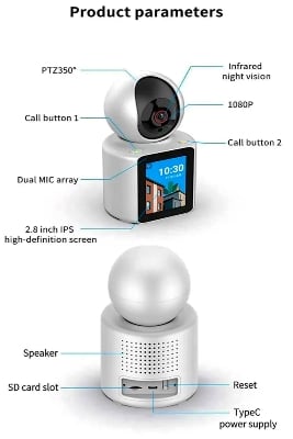 Picture of Video Calling 4G/WiFi PTZ Indoor Security Camera 1080P Full HD,AI Auto Tracking,2.8inch HD Display and Two-Way Video Calling, Human/Pet AI Ideal for Baby Monitor/Pet Camera/Home Video IP