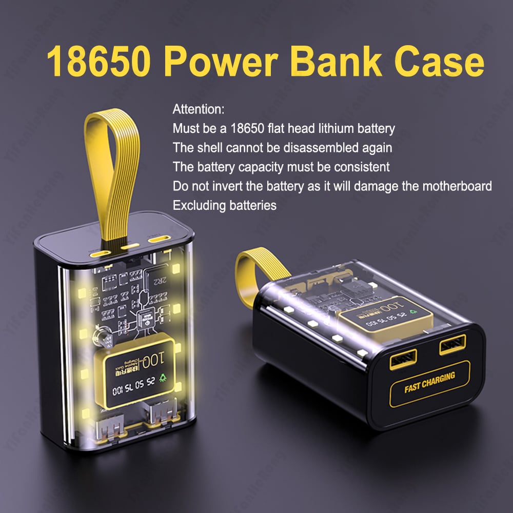 Picture of 18650 Battery Charger Case DIY Power Bank
Box Fast Charge 5V 2A Double USB Output Battery
Storage Box With LED Night Light No Battery Black