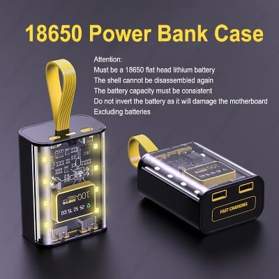 Picture of 18650 Battery Charger Case DIY Power Bank
Box Fast Charge 5V 2A Double USB Output Battery
Storage Box With LED Night Light No Battery Black