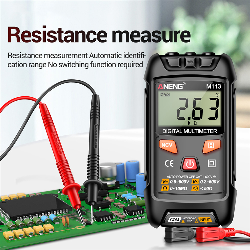 Picture of ANENG M113 Digital Multimeter Tester 1999 Counts Auto Ranging Amp Ohm Voltmeter for Household Outlet Automotive Electrical Tools Multicolor