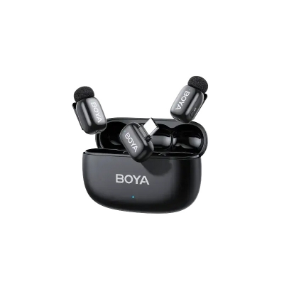 Picture of BOYA mini 2-02 Black Upgraded Super Mini Wireless Microphone with AI Noise Cancellation (TX-2. RX-1 With Case) Type c