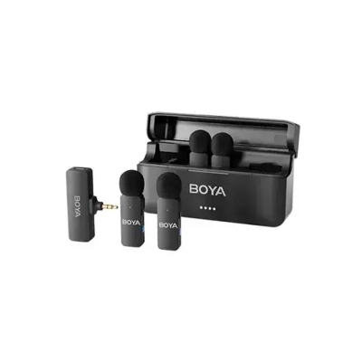 Picture of BOYA BY-V4 4-Channel Mini Wireless Microphone with Noise Cancellation with 3.5mm Convertor