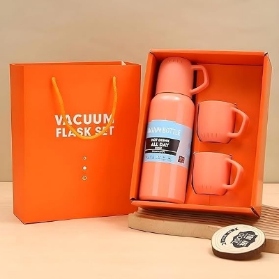 Picture of Premium 3 in 1 Thermos Flask Set 500ml Hot & Cold Stainless Steel Bottle with Two Cups Leak-Proof Lid Perfect for Office, Travel & Picnic | MNK SHOP - Multi Color