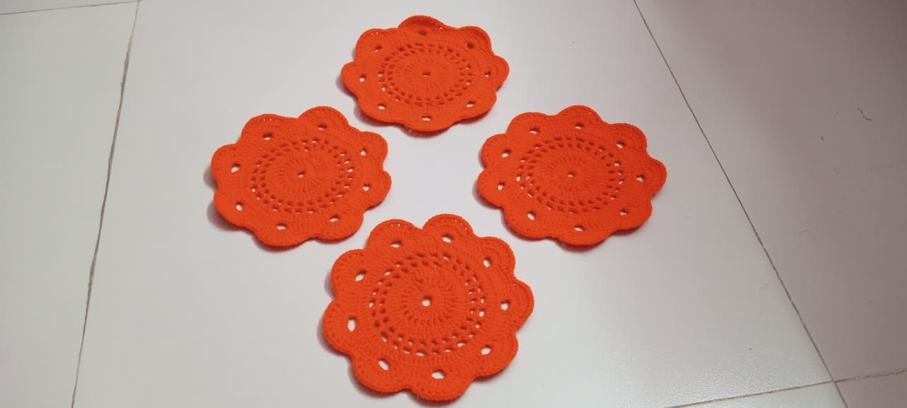 Picture of 04 Pcs Round Handmade Placemat Set – 100% Premium Cotton Crochet Dining Table Mats | MNK SHOP - Red