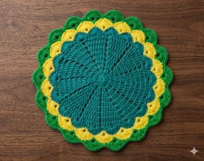 Picture of 04 Pcs Handmade Crochet Cotton Placemat Set | Premium Round Table Mat 10.5" & 9" | Elegant Dining Table Decor | MNK SHOP - …, Multicolor