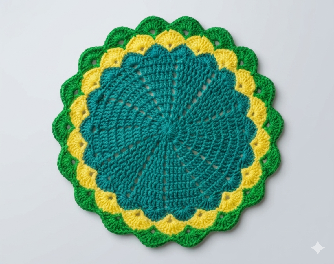 Picture of 04 Pcs Handmade Crochet Cotton Placemat Set | Premium Round Table Mat 10.5" & 9" | Elegant Dining Table Decor | MNK SHOP - …, Multicolor