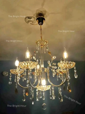 Picture of Luxury Crystal & Glass Chandelier -6 Point Bulb Inchuding ( Warm Color Tone)