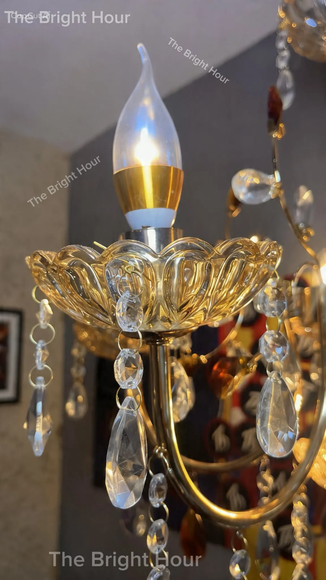 Picture of Luxury Crystal & Glass Chandelier -6 Point Bulb Inchuding ( Warm Color Tone)