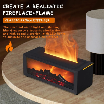 Picture of Flame Diffuser for Fireplace, 150ml Vintage Aromatherapy Fireplace Humidifier for Home Office Bedroom (Black)