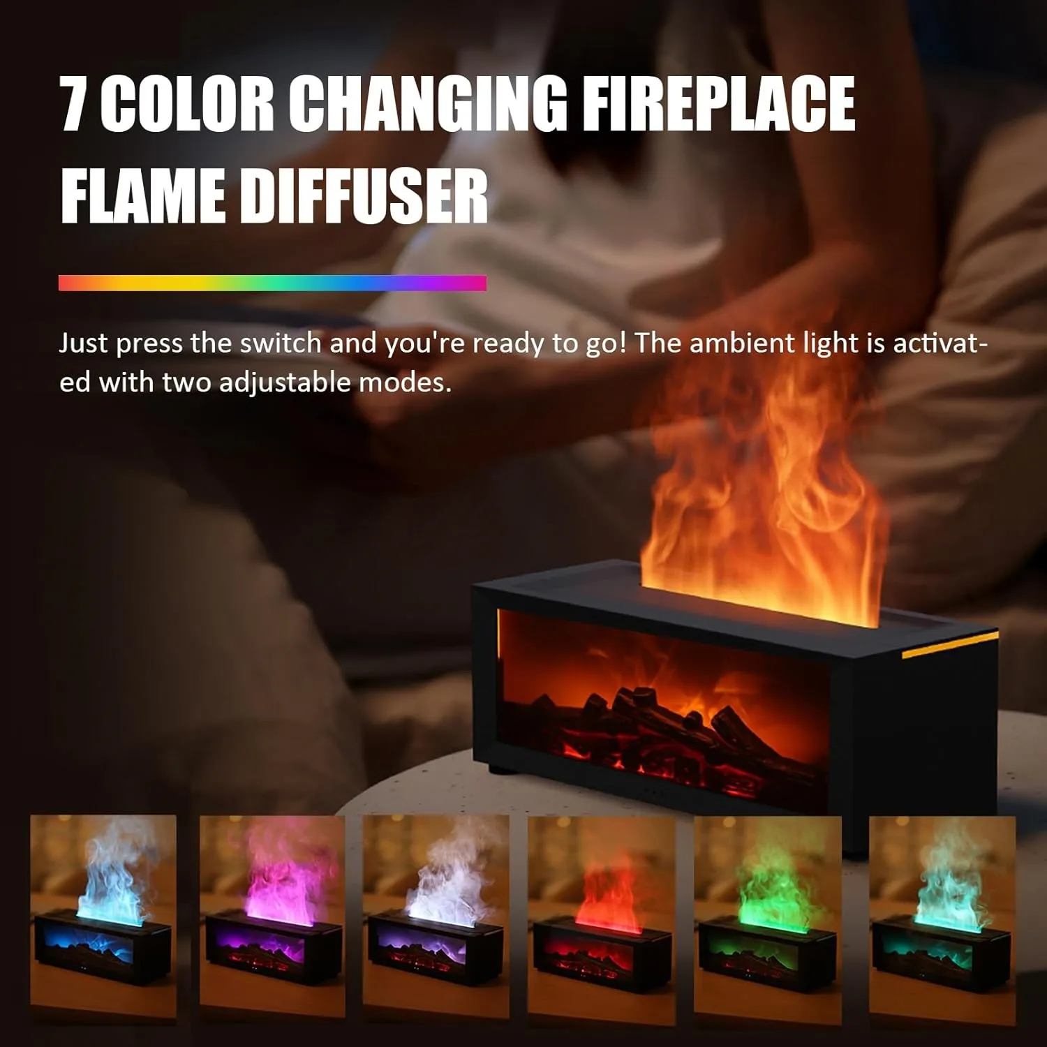 Picture of Flame Diffuser for Fireplace, 150ml Vintage Aromatherapy Fireplace Humidifier for Home Office Bedroom (Black)