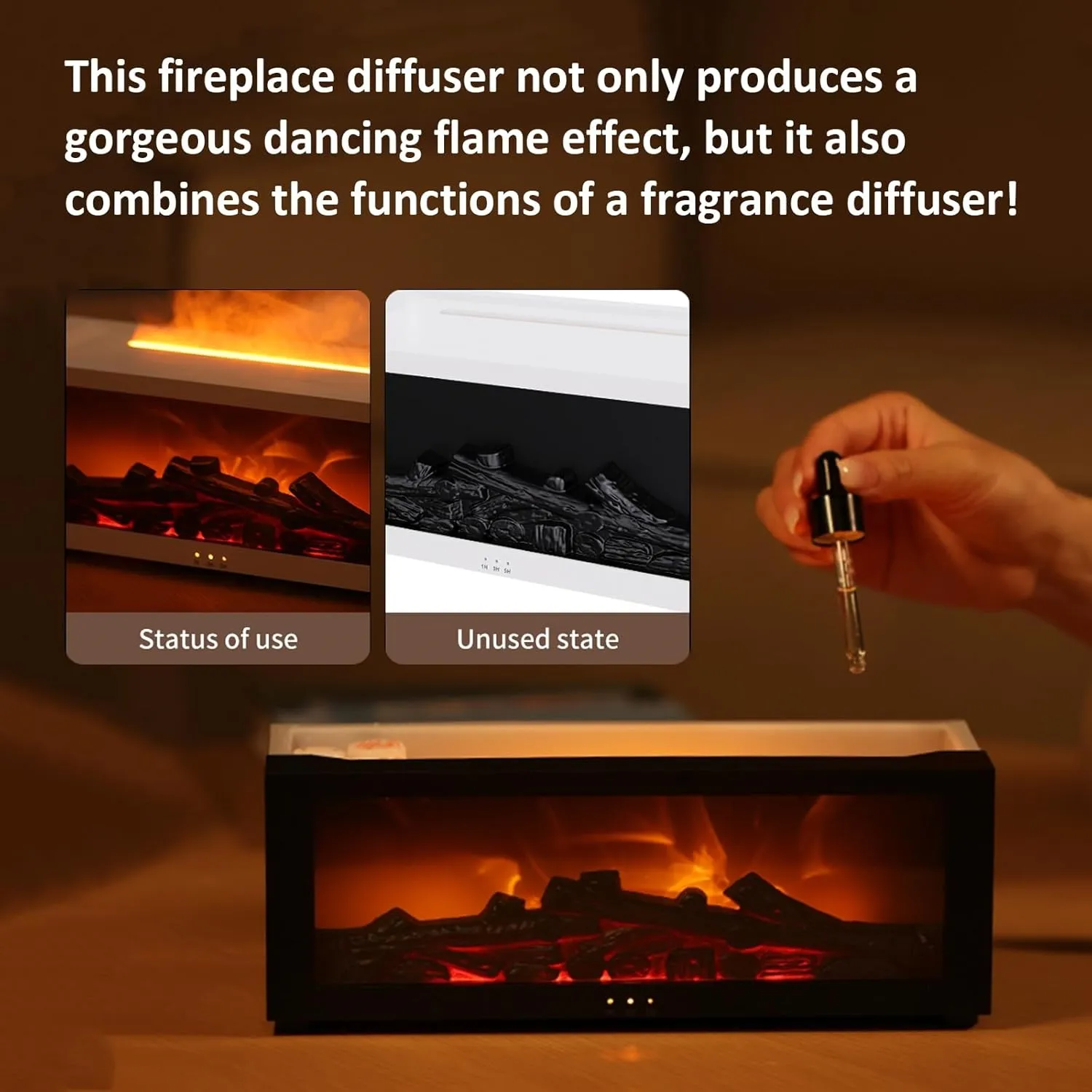 Picture of Flame Diffuser for Fireplace, 150ml Vintage Aromatherapy Fireplace Humidifier for Home Office Bedroom (Black)