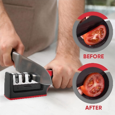 Picture of Professional 3 Stage Knife Sharpener with Diamond Coated Rods | MNK SHOP(Red)