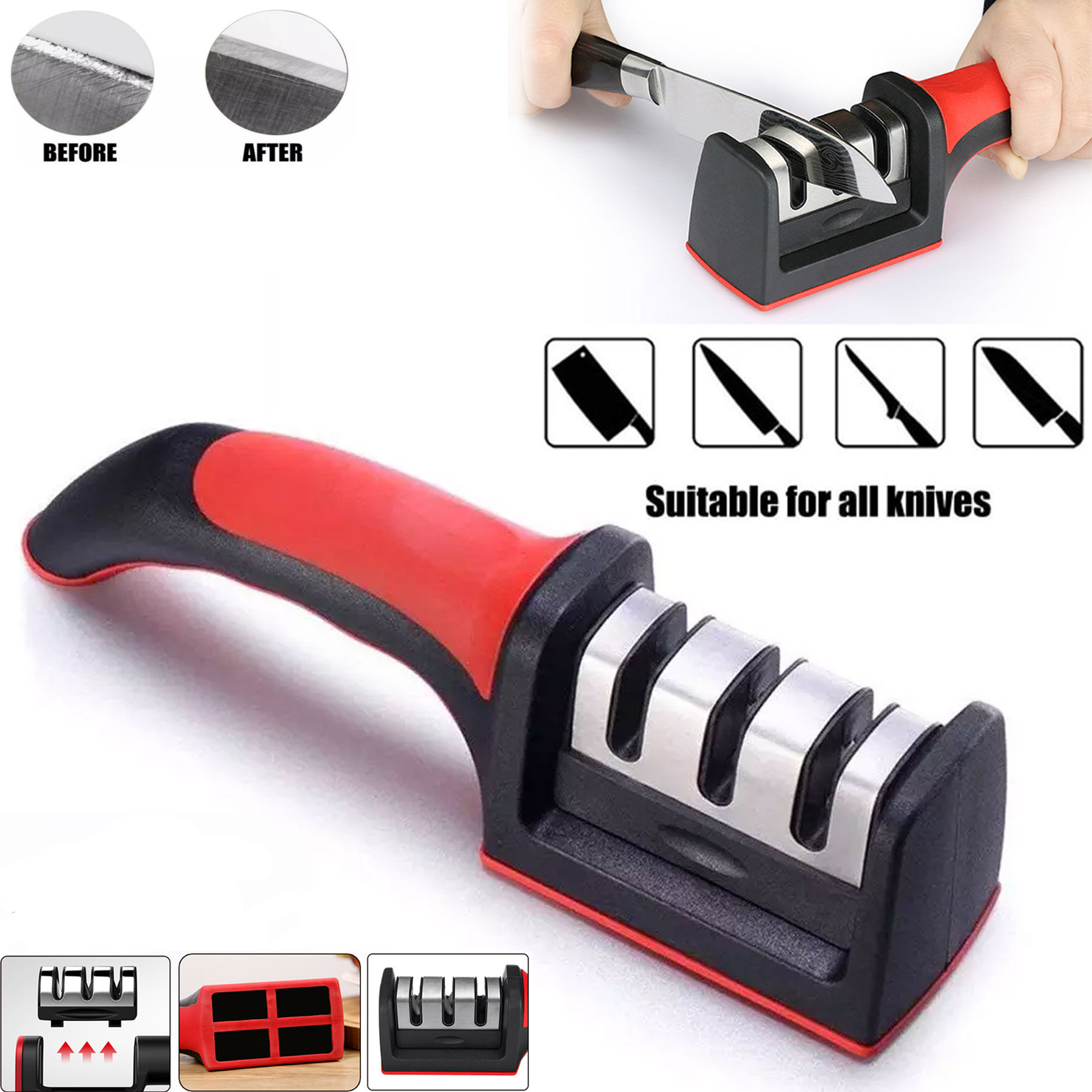 Picture of Professional 3 Stage Knife Sharpener with Diamond Coated Rods | MNK SHOP(Red)