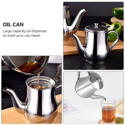 Picture of 24 Size: Kitchen Tea Pot and Oil Bottle Combo with Stainless Steel Design for Coffee, Tea & Oils | MNK SHOP(Silver)