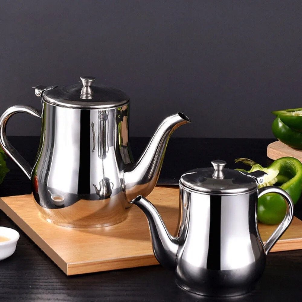 Picture of 24 Size: Household Stainless Steel Tea & Coffee Kettle with Large Oil Container and Filter Screen | MNK SHOP(Silver)