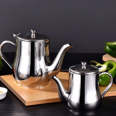 Picture of 24 Size: Multi-Purpose Stainless Steel Tea Kettle with Oil Pot and Pouring Spout for Household | MNK SHOP(Silver)