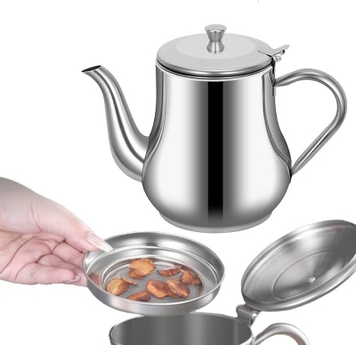 Picture of ২৪ সাইজ: স্টেইনলেস স্টিল টি কেটল এবং অয়েল ফিল্টার স্ক্রিনসহ প্রিমিয়াম কম্বো | MNK SHOP(Silver)