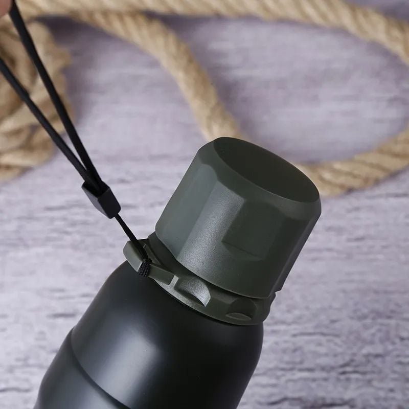 Picture of 500ml Double Wall Soldier Thermos | Stainless Steel Vacuum Flask | Hot & Cold Water Bottle for Office & Gym | MNK SHOP(Black)