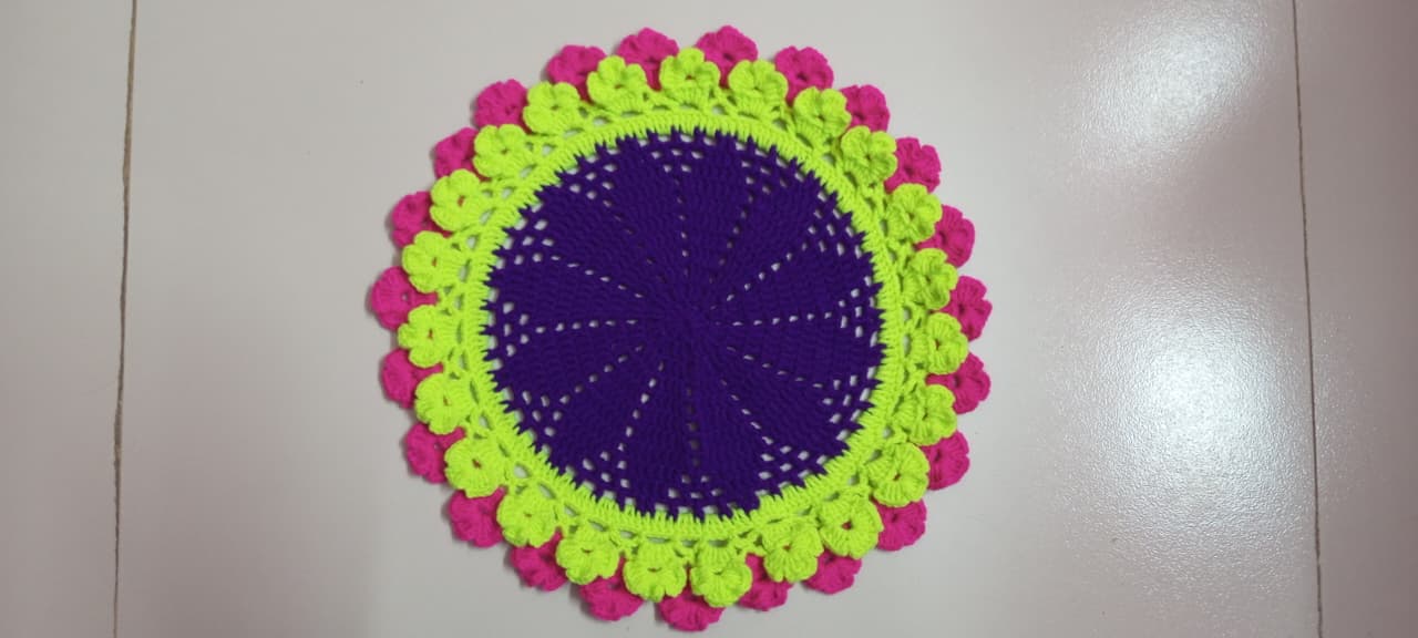 Picture of Handmade Crochet Summer Yarn Doily 12 Inch 🍽️ 100% Cotton Round Placemat | Dining Table Plate Mat | Cute Design | MNK SHOP(Multicolor)