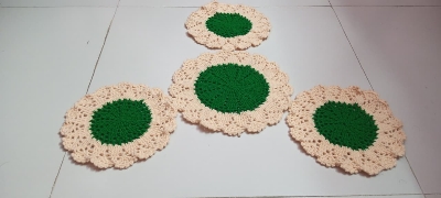 Picture of 04 Pcs Handmade Crochet Placemat Set 🍽️ 100% Premium Cotton Round Table Mat | 10.5” + 8.5” Elegant Dining Decor | MNK SHOP(Multicolor)