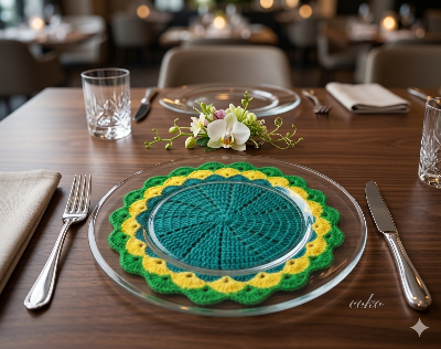 Picture of 04 Pcs Handmade Crochet Cotton Placemat Set | Premium Round Table Mat 10.5" & 9" | Elegant Dining Table Decor | MNK SHOP(Multicolor)