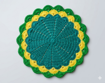 Picture of 04 Pcs Handmade Crochet Cotton Placemat Set | Premium Round Table Mat 10.5" & 9" | Elegant Dining Table Decor | MNK SHOP(Multicolor)
