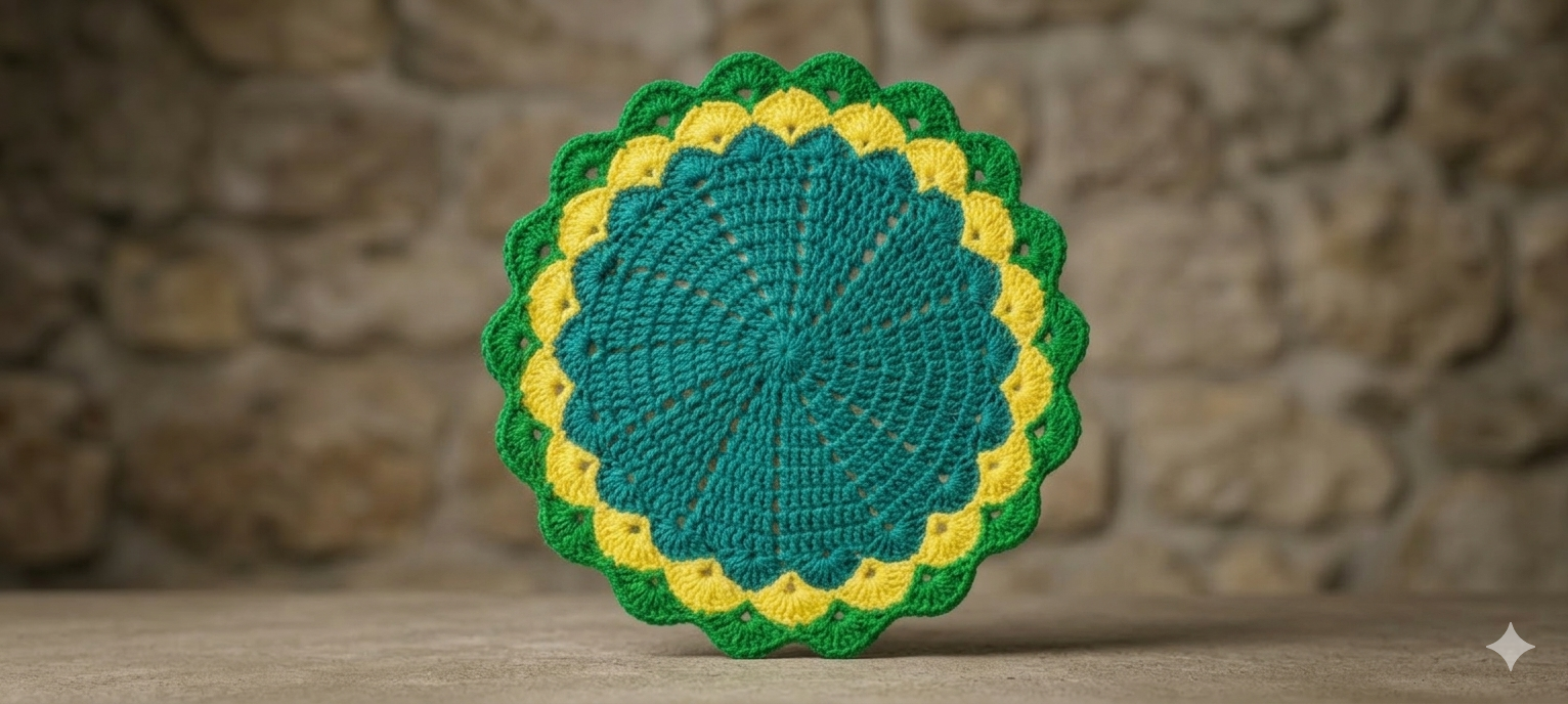 Picture of 04 Pcs Handmade Crochet Cotton Placemat Set | Premium Round Table Mat 10.5" & 9" | Elegant Dining Table Decor | MNK SHOP(Multicolor)