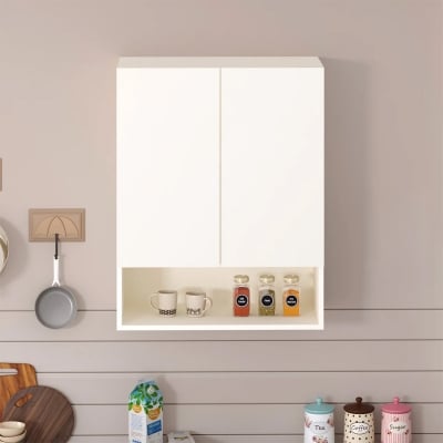 Picture of Opryt with Shelf Engineered Wood Kitchen Cabinet Rack, Wall Mounted Storage Cabinet for Kitchen Utensils, Jars, Spices, Modular Cupboard for Home & Kitchen DIY (White)