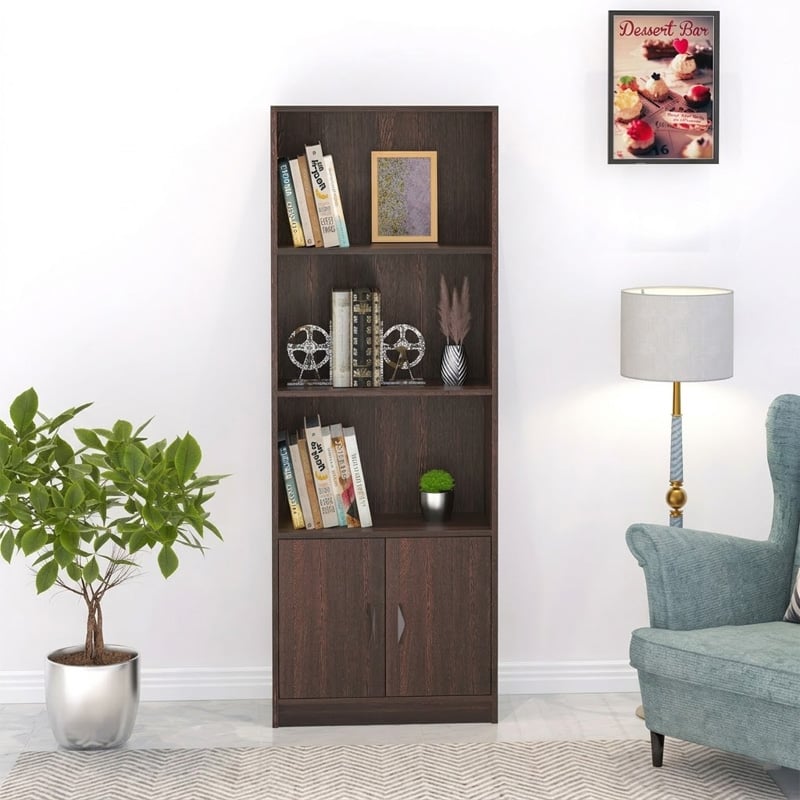 Picture of Seonn Bookshelf Cabinet Book Rack Organizer with Shelves for Décor Display and 2 Doors Cabinet Floor Standing for Home Library