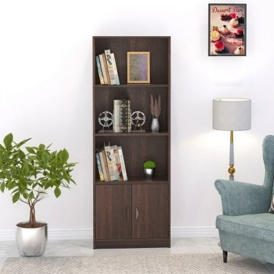 Picture of Seonn Bookshelf Cabinet Book Rack Organizer with Shelves for Décor Display and 2 Doors Cabinet Floor Standing for Home Library