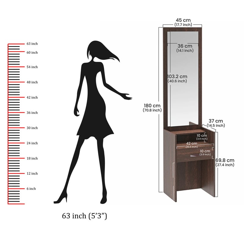 Picture of Alesti Engineered Wood Slim Dressing Table Full Length Rectangular Mirror With Utility Storage Shelf