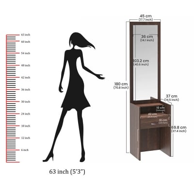 Picture of Alesti Engineered Wood Slim Dressing Table Full Length Rectangular Mirror With Utility Storage Shelf