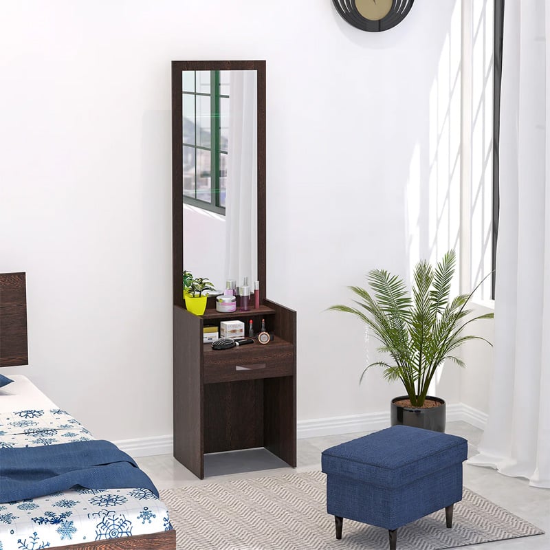 Picture of Alesti Engineered Wood Slim Dressing Table Full Length Rectangular Mirror With Utility Storage Shelf