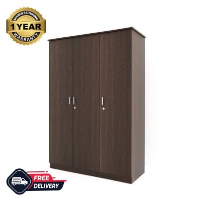 Picture of Andrie 3 Door Wardrobe/Clothes Storage Rack Organizer Almirah Cupboard Cabinet with Shelves and Cloth Hanger for Bedroom Home Furniture