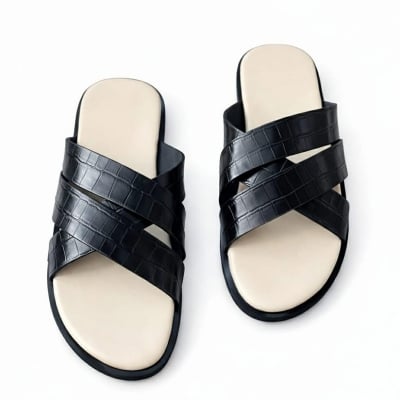 Picture of Men's Elegant Cross Strap Flat Sandals – Black