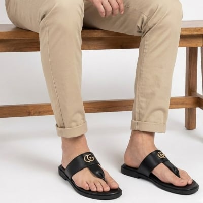 Picture of Men’s Premium Black Toe-Post Slide Sandals