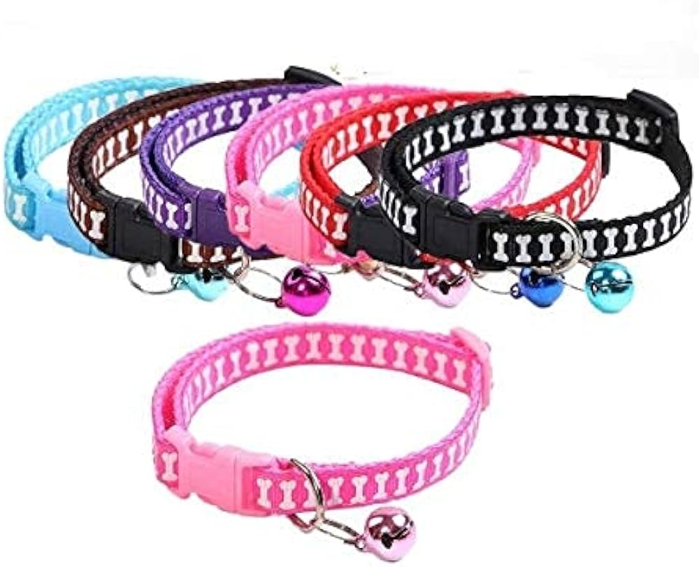 Picture of Dog Puppy Cat Kitten Buckle Cute Paw Print Bell Adjustable Pet Collar- multicolour