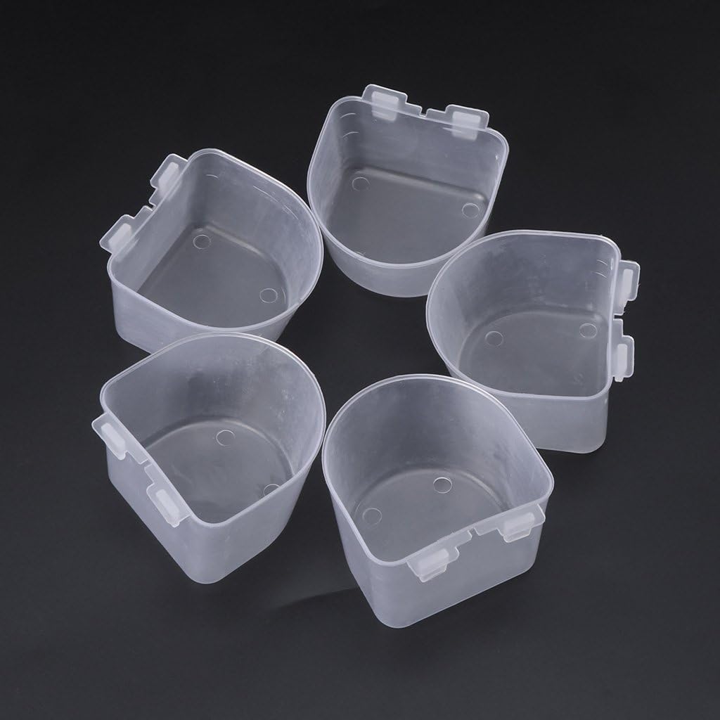 Picture of 5 pcs Bird Feeder Flat Bottom Feeding Cup Hanging Drink Food Bowl Birds Supplies