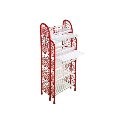 Picture of Premium 5-Step Double Tray Rack | Stylish Red & White Design | Sturdy, Space-Saving Storage Solution for Home & Kitchen | Multi-Purpose Organizer with 5 Steps for Maximum Utility | Durable and Easy to Assemble 