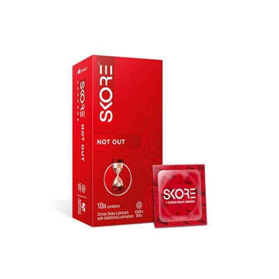Picture of Skore NOT OUT Climax Delay With Raised & 1500 Dots Plus with Additional Lubrication Condoms Single Pack 1x10= 10pcs