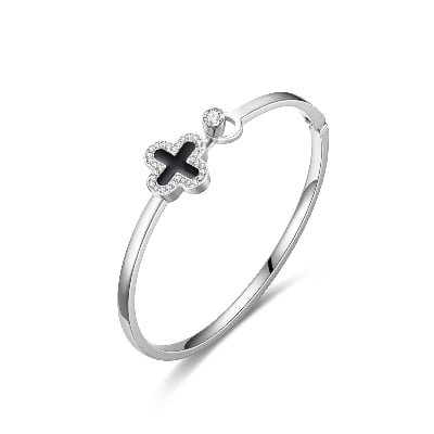 Picture of Leaf Clover Charm Opened Cuff Bangle Bracelet For Women