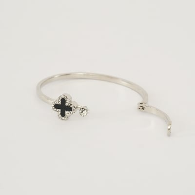 Picture of Leaf Clover Charm Opened Cuff Bangle Bracelet For Women