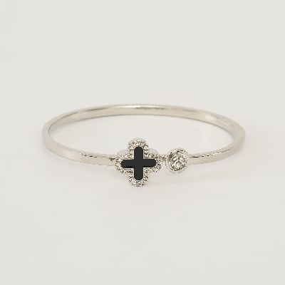 Picture of Leaf Clover Charm Opened Cuff Bangle Bracelet For Women