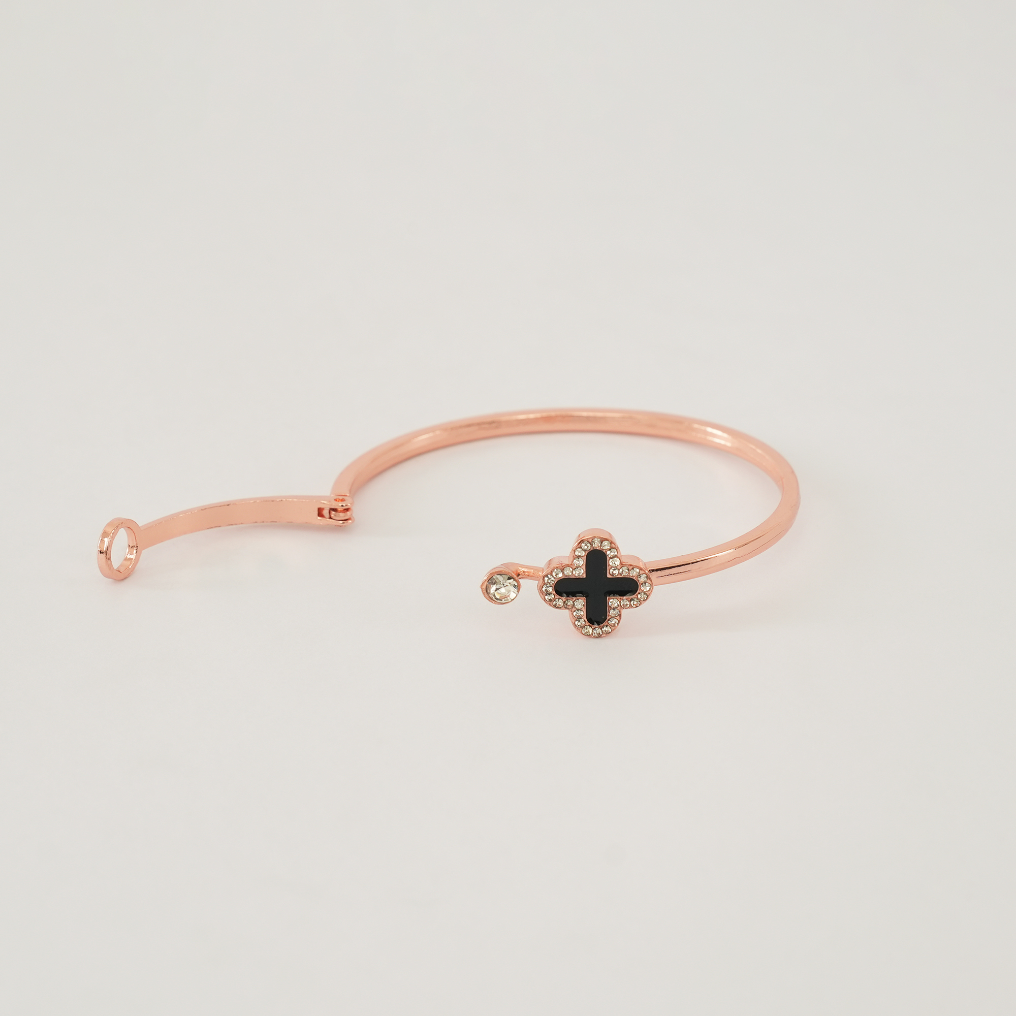 Picture of Metal Titanium Steel Bangle Rose  Leaf Clover Charm Opened Cuff Bangle Bracelet - Bracelet