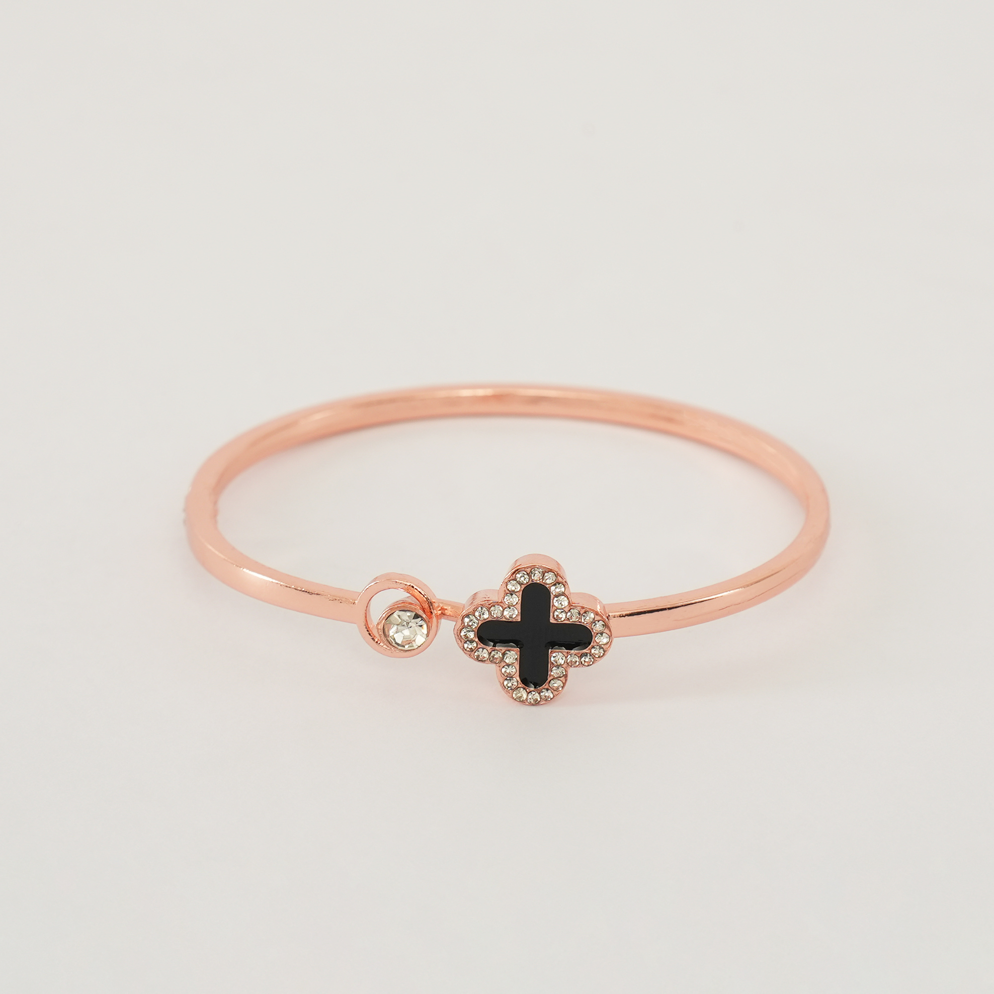 Picture of Metal Titanium Steel Bangle Rose  Leaf Clover Charm Opened Cuff Bangle Bracelet - Bracelet