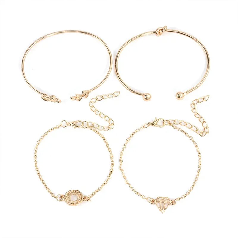 Picture of 4pcs/Set  Rose Plated Chain Bracelet Women Simple Design Chain Bracelet